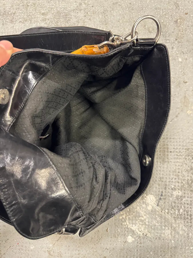 2000s Gucci Bamboo Black Nylon Messenger Shoulder Bag (OS) USZBExR 7