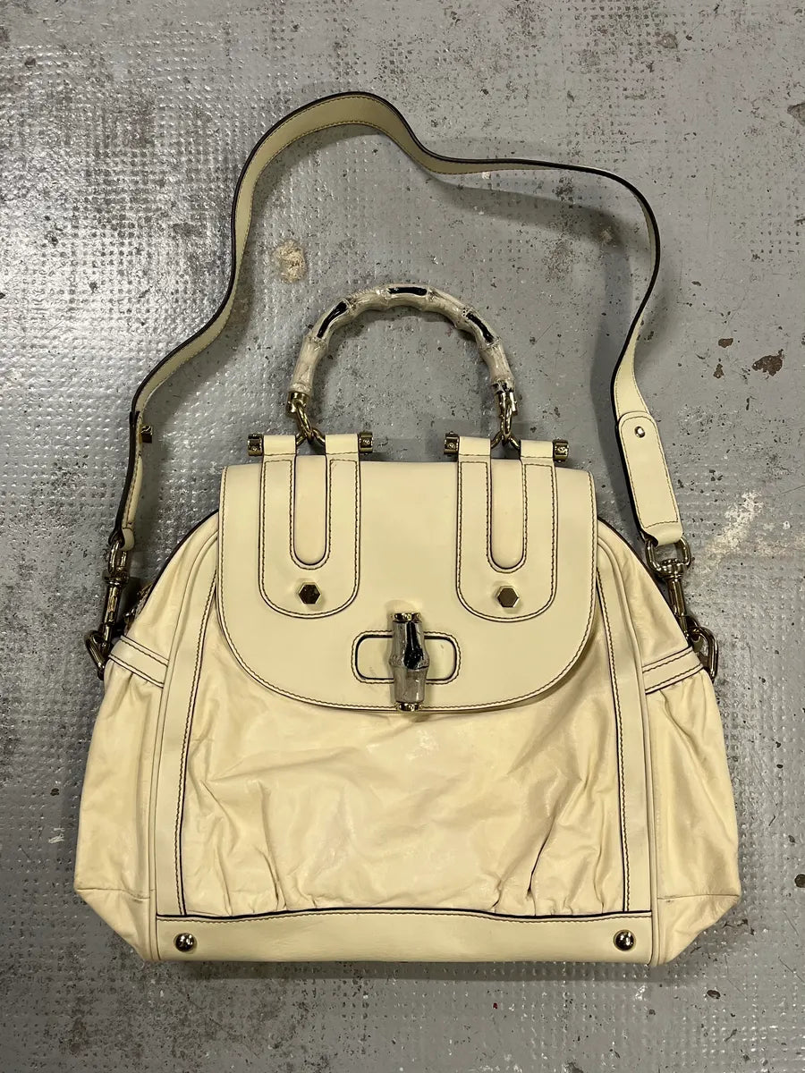 2000s Gucci Bamboo Creamy White Leather Handle Bag zruOydm 0