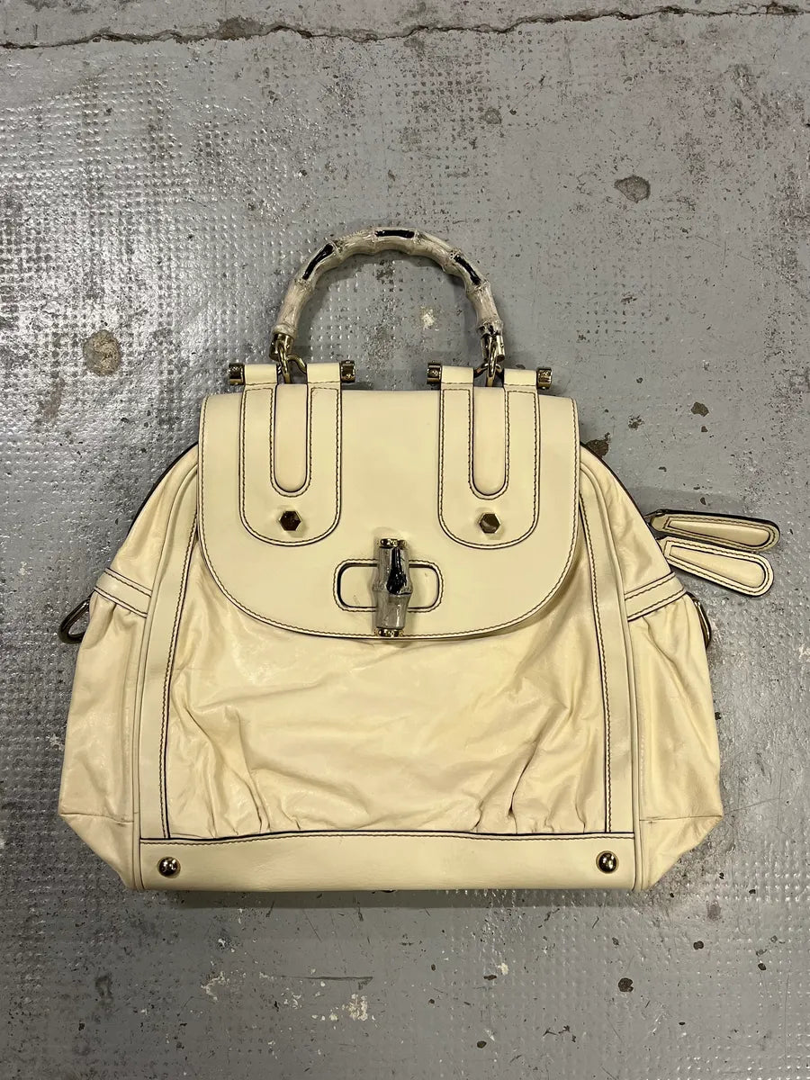 2000s Gucci Bamboo Creamy White Leather Handle Bag zruOydm 3