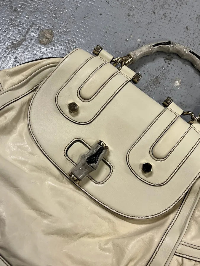 2000s Gucci Bamboo Creamy White Leather Handle Bag zruOydm 4