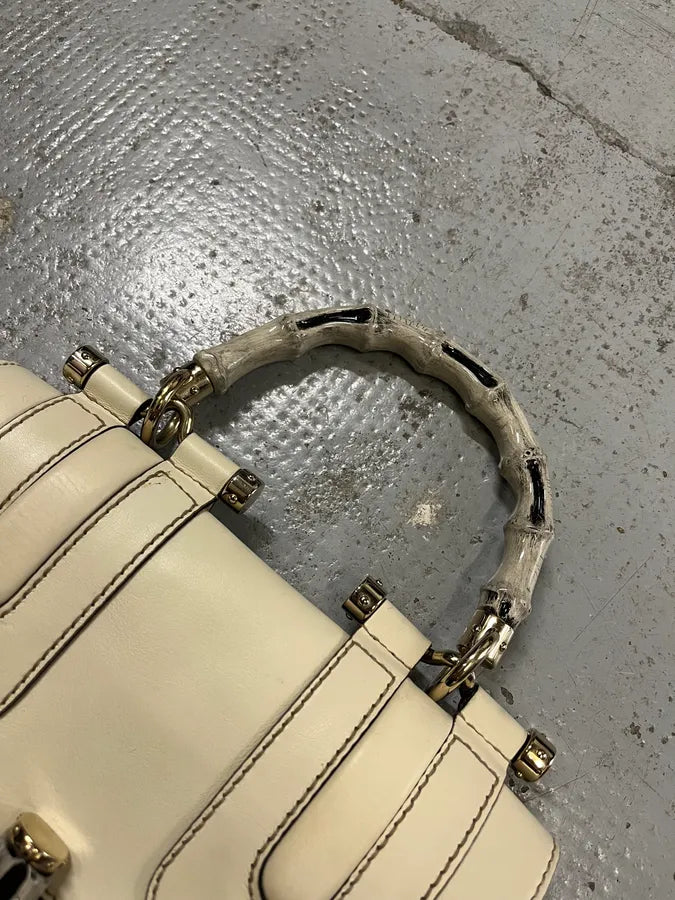 2000s Gucci Bamboo Creamy White Leather Handle Bag zruOydm 5
