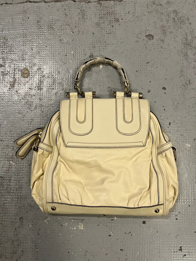 2000s Gucci Bamboo Creamy White Leather Handle Bag zruOydm 8