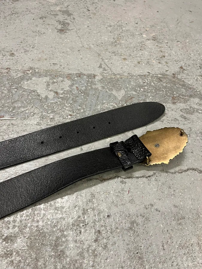 2000s Dolce & Gabbana Bee Ornament Buckle Black Leather Belt OQpLKyT 3