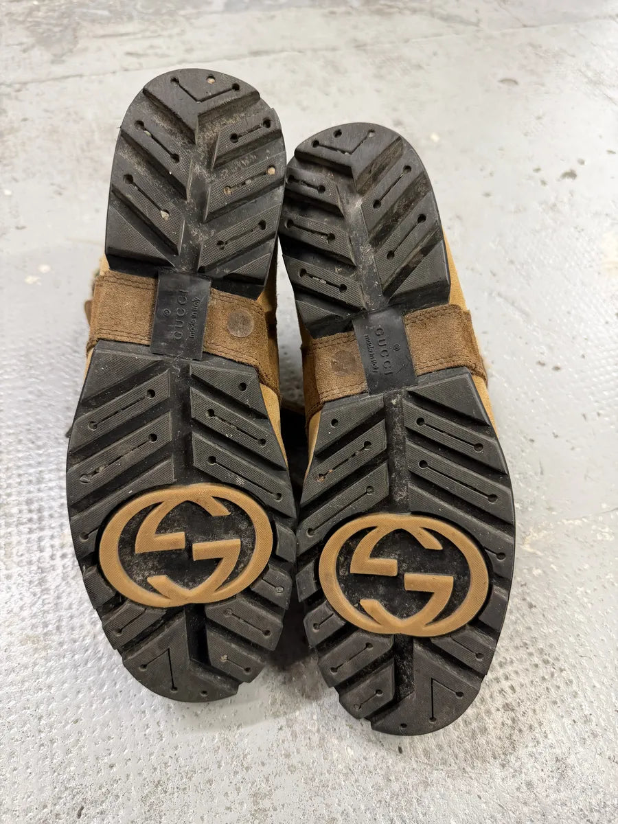 2000s Gucci Beige & Brown Shearling Boots aJXDHbs 8