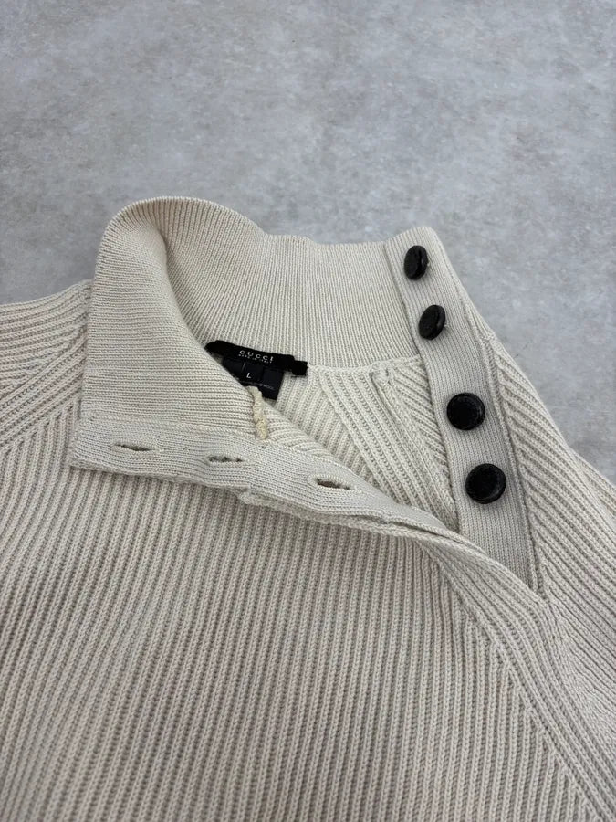 2000s Gucci Beige Buttoned Wool Sweater KMTfrhx 9