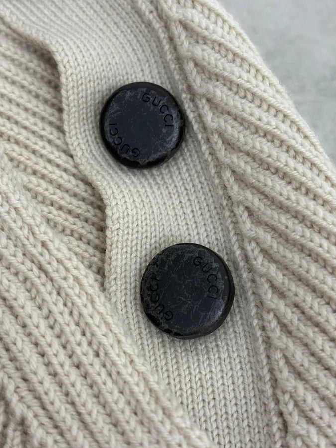 2000s Gucci Beige Buttoned Wool Sweater KMTfrhx 8