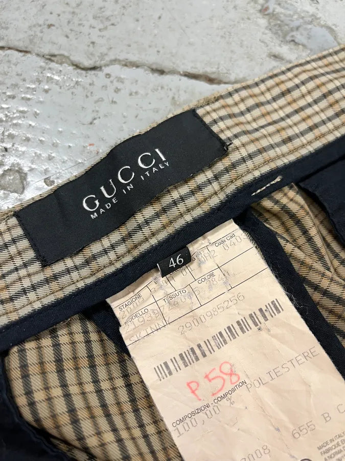 2000s Gucci Beige Classy Checkered Tailored Pants wsYLdxR 13