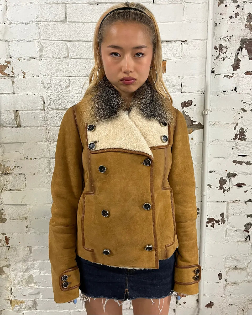 2000s Gucci Beige Fur Collar Double-Breasted Jacket by Frida Giannini gQSvwvG 1
