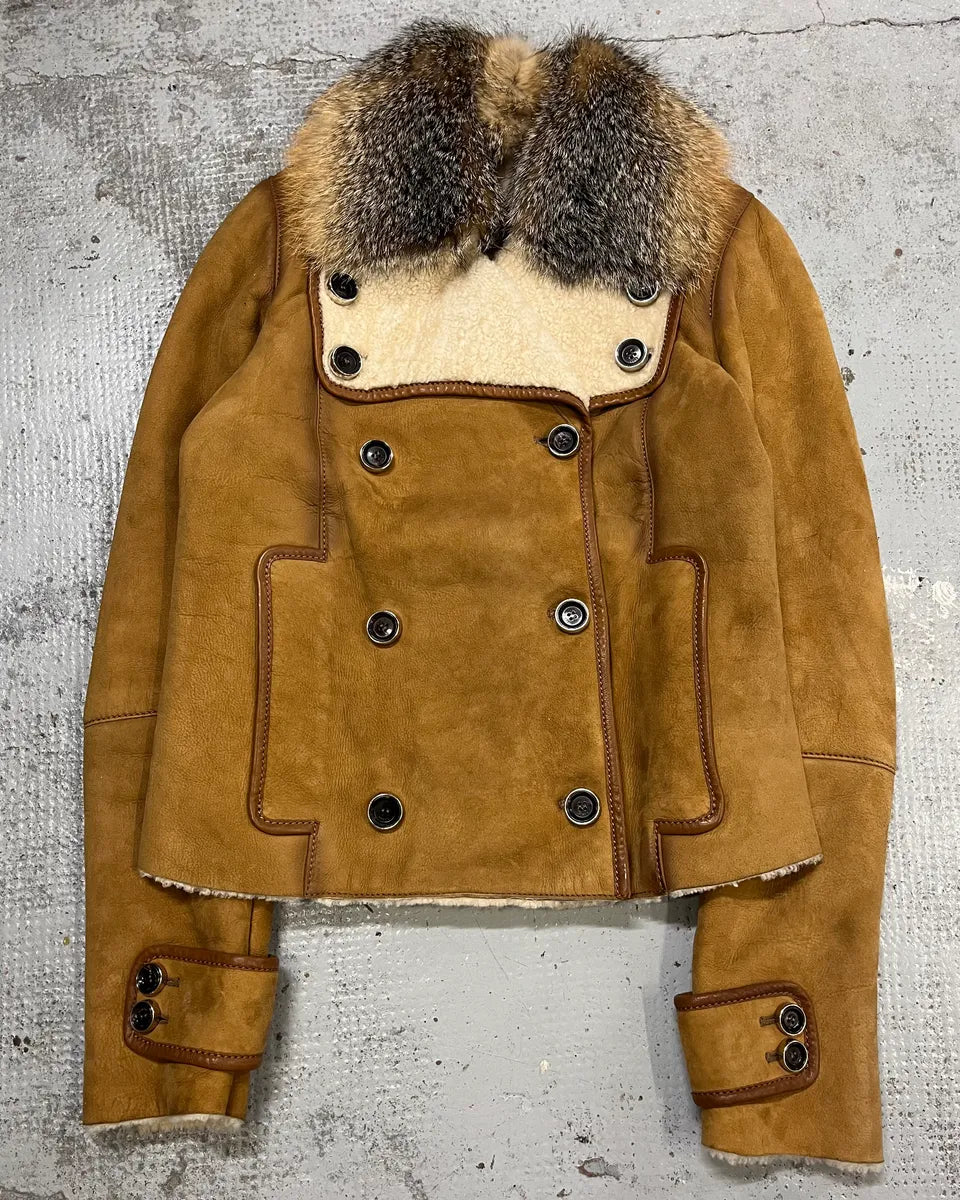 2000s Gucci Beige Fur Collar Double-Breasted Jacket by Frida Giannini gQSvwvG 3