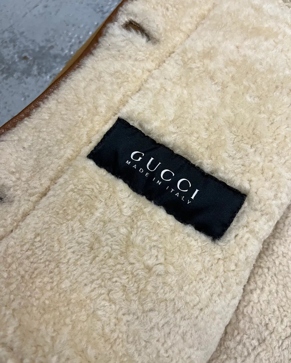 2000s Gucci Beige Fur Collar Double-Breasted Jacket by Frida Giannini gQSvwvG 8