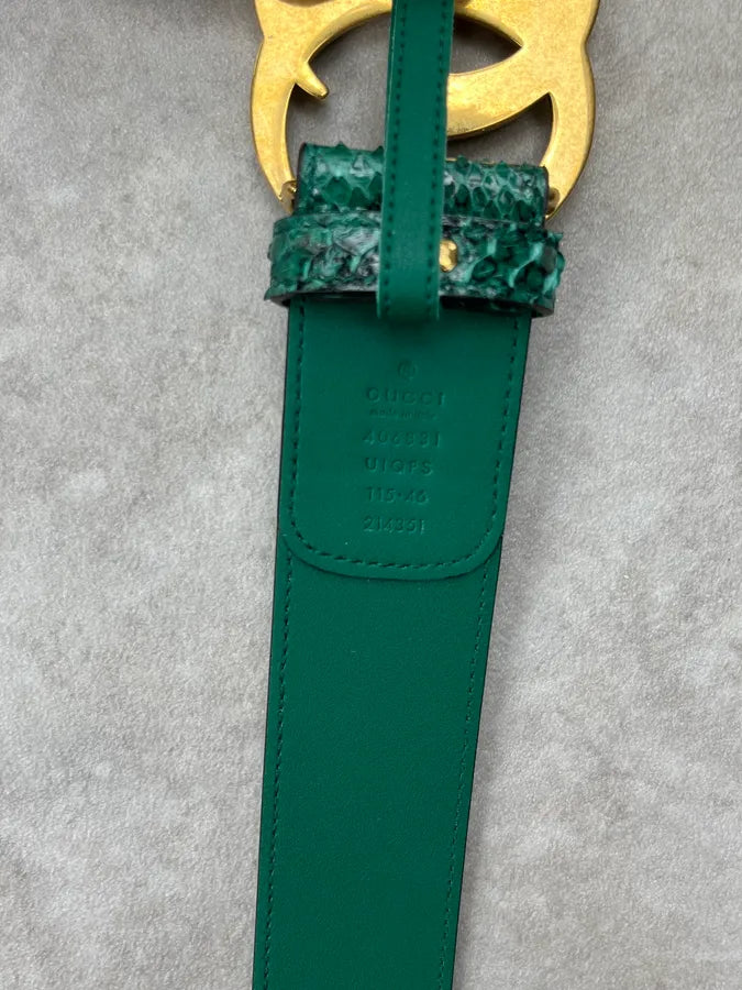 2000s Gucci Beige Hybrid GG Buckle Green Python Belt PnzfHrZ 5