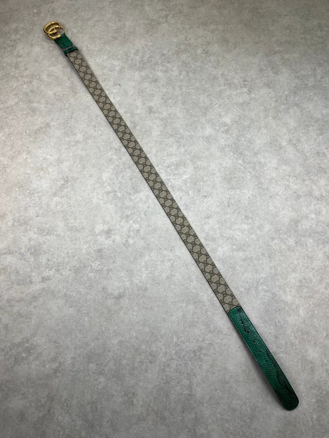 2000s Gucci Beige Hybrid GG Buckle Green Python Belt PnzfHrZ 6