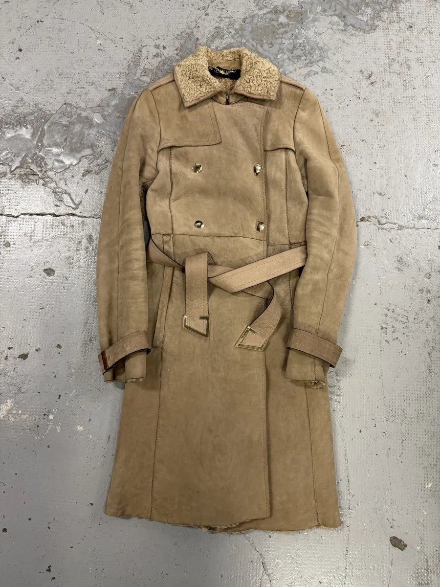 2000s Gucci Beige Premium Shearling Long Belted Coat IvAJOuu 0