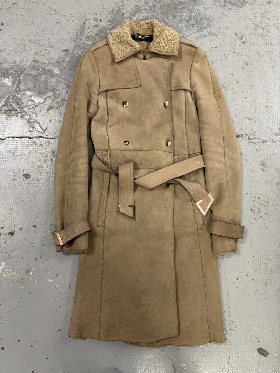 2000s Gucci Beige Premium Shearling Long Belted Coat IvAJOuu 2