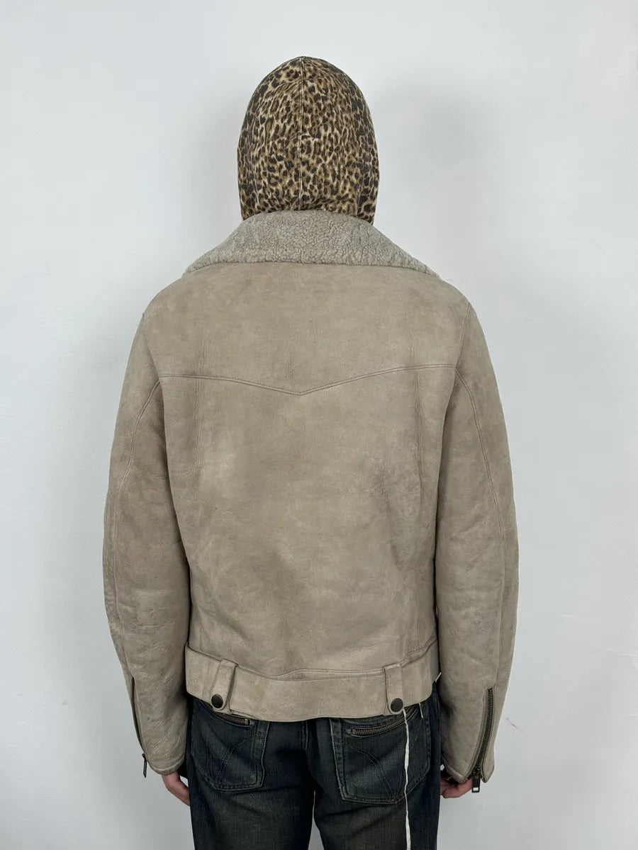 2000s Gucci Beige Shearling Asymmetrical Leather Jacket GmzJqyR 2