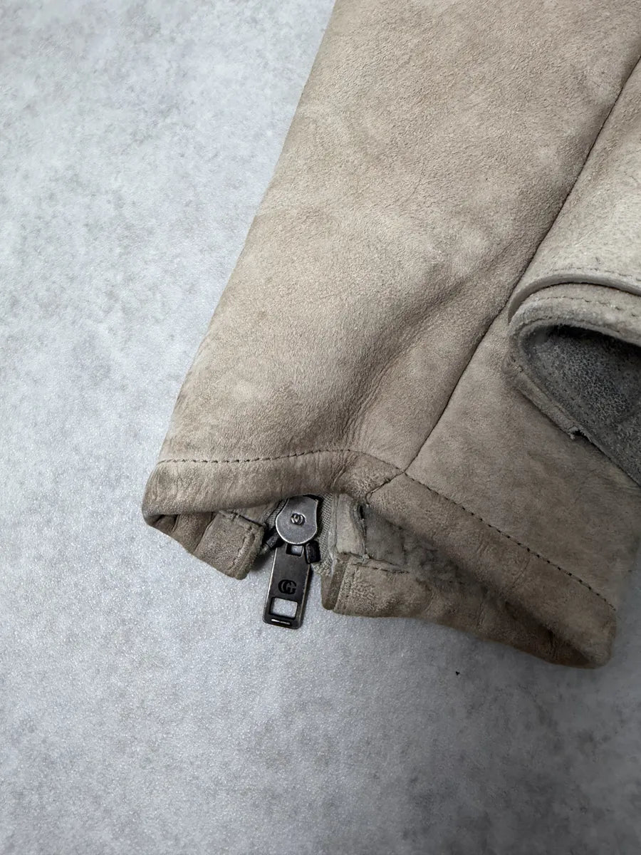 2000s Gucci Beige Shearling Asymmetrical Leather Jacket GmzJqyR 6