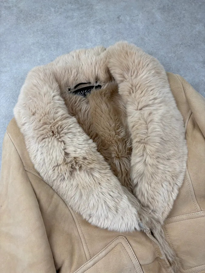 AW1997 Gucci Beige Shearling Fur Leather Jacket by Tom Ford ndZvQst 4