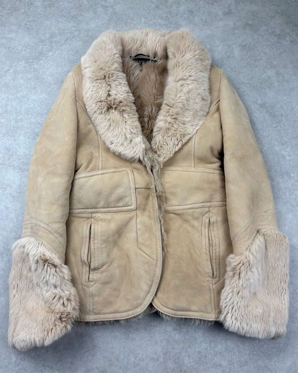 AW1997 Gucci Beige Shearling Fur Leather Jacket by Tom Ford ndZvQst 0