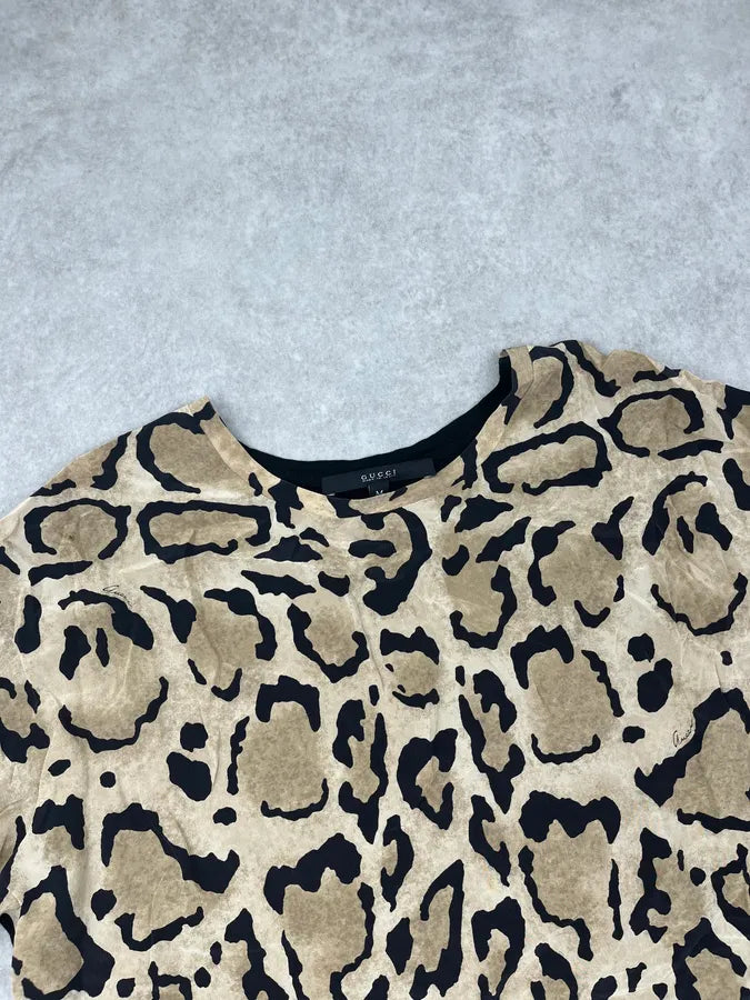 2010s Gucci Beige Silk Leopard Safari T-Shirt by Frida Giannini uRxfwRr 4