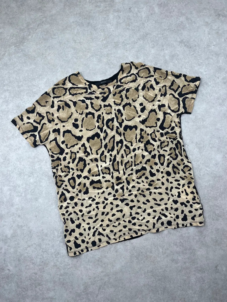 2010s Gucci Beige Silk Leopard Safari T-Shirt by Frida Giannini uRxfwRr 3
