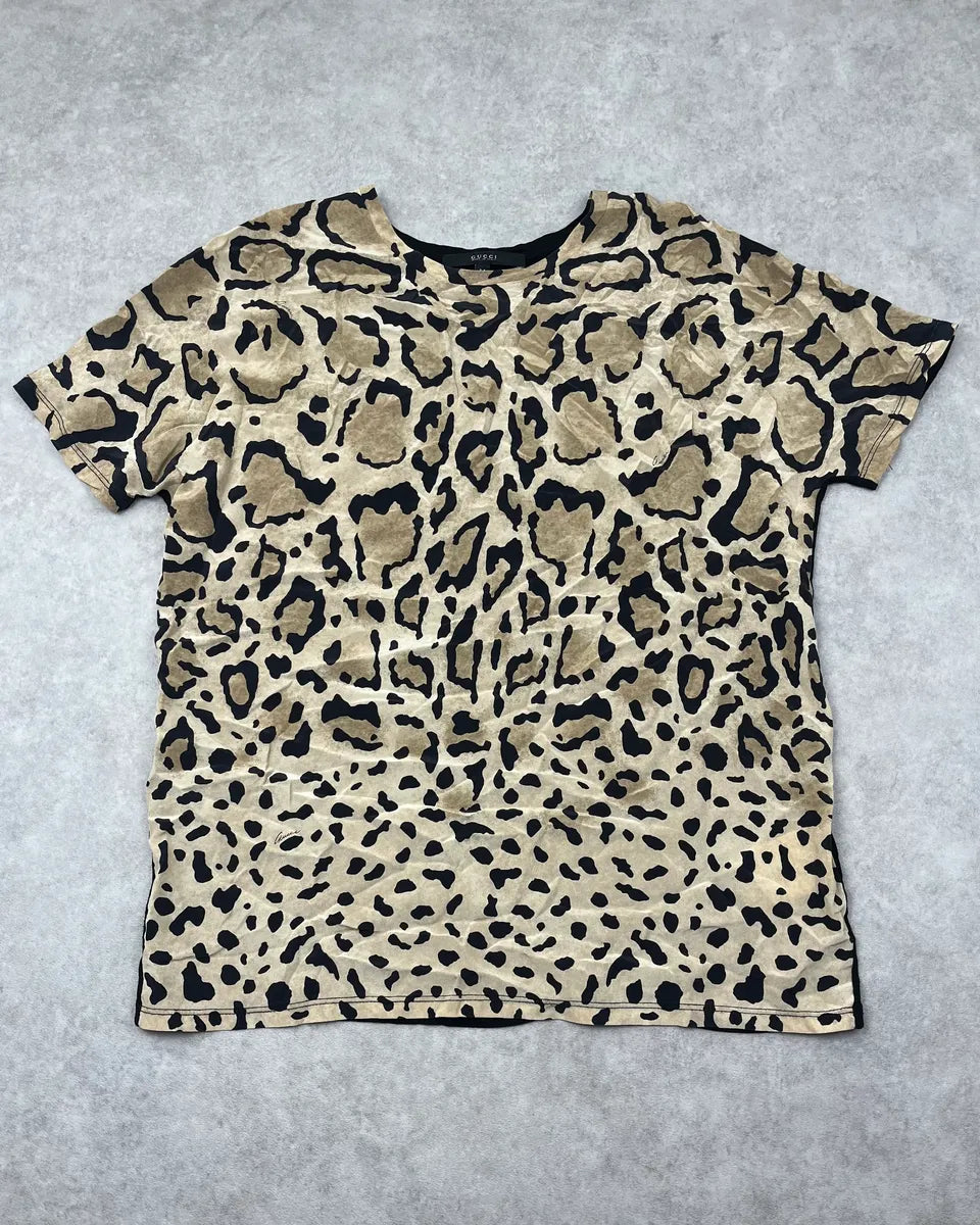 2010s Gucci Beige Silk Leopard Safari T-Shirt by Frida Giannini uRxfwRr 0