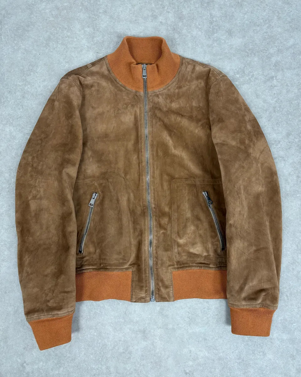 2000s Gucci Brown Suede Leather Bomber Jacket HcsNVux 0