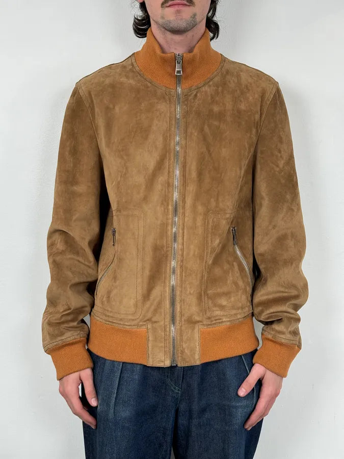 2000s Gucci Brown Suede Leather Bomber Jacket HcsNVux 1