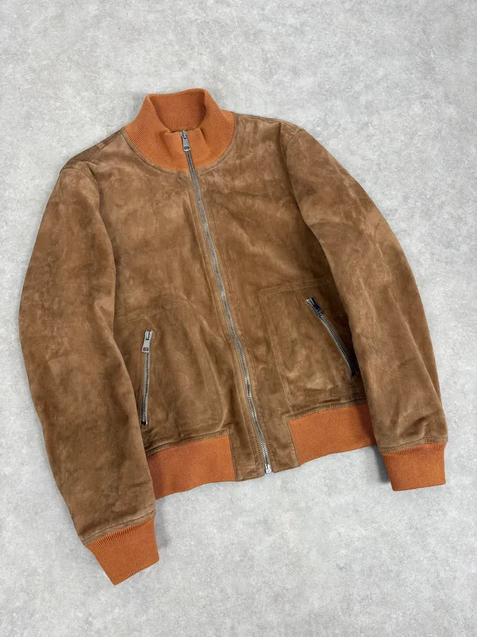 2000s Gucci Brown Suede Leather Bomber Jacket HcsNVux 3