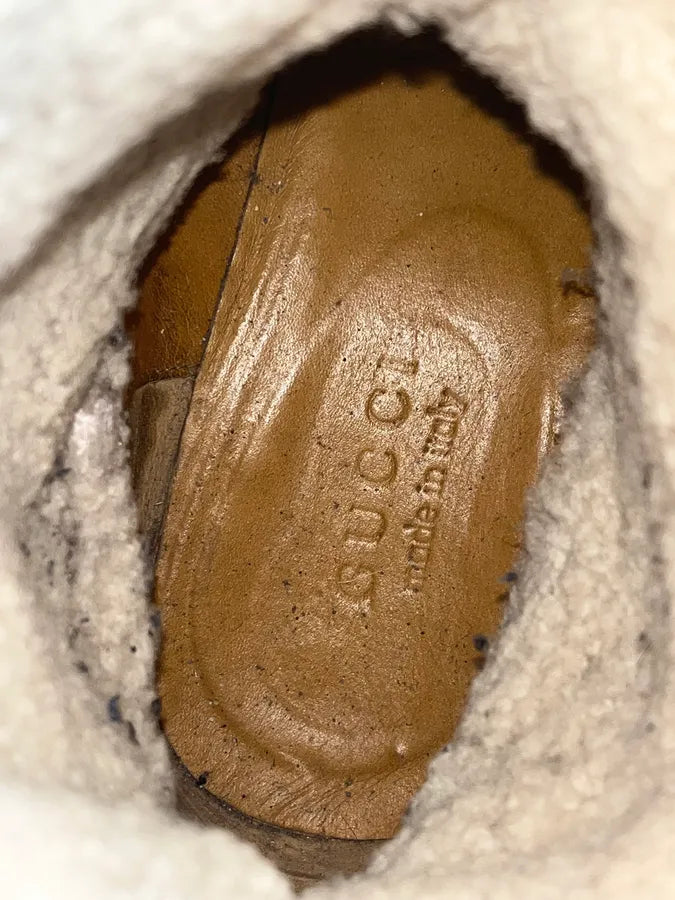 2000s Gucci Beige Suede Shearling Web Boots lBfoWSq 7
