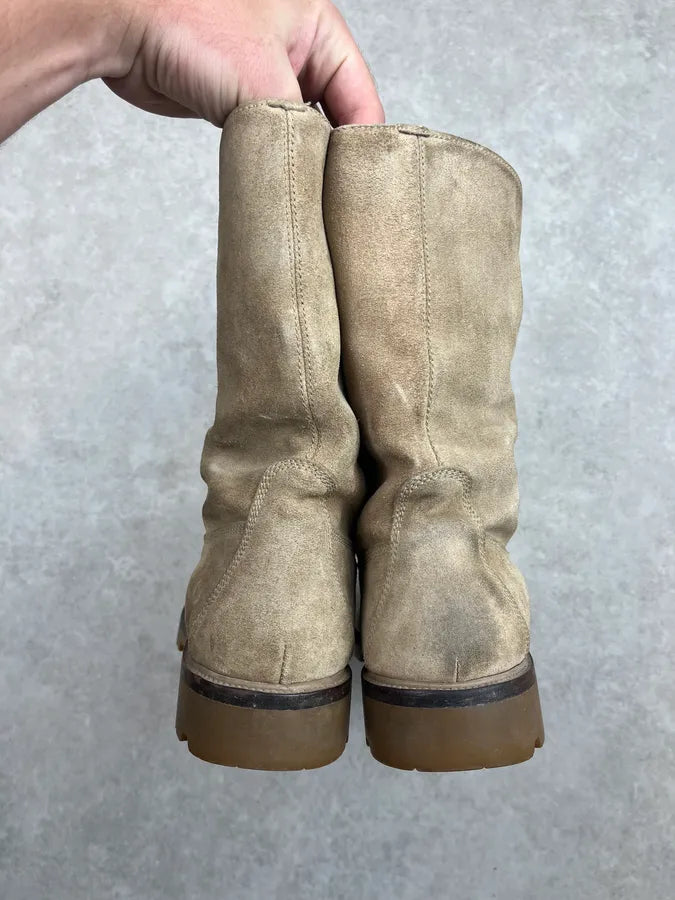 2000s Gucci Beige Suede Shearling Web Boots lBfoWSq 5