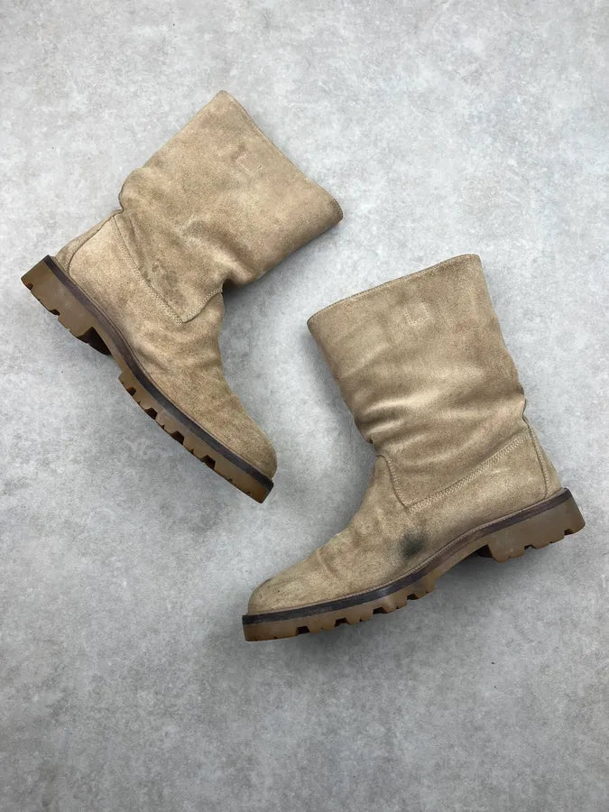 2000s Gucci Beige Suede Shearling Web Boots lBfoWSq 1