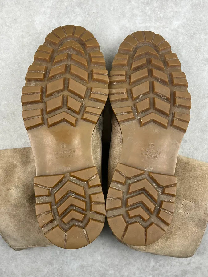 2000s Gucci Beige Suede Shearling Web Boots lBfoWSq 6