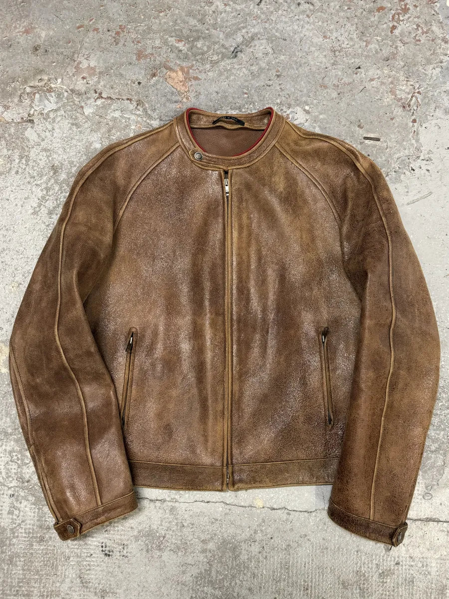 SS2003 Gucci Biker Aged Brown Leather Jacket by Tom Ford JOJkETc 0