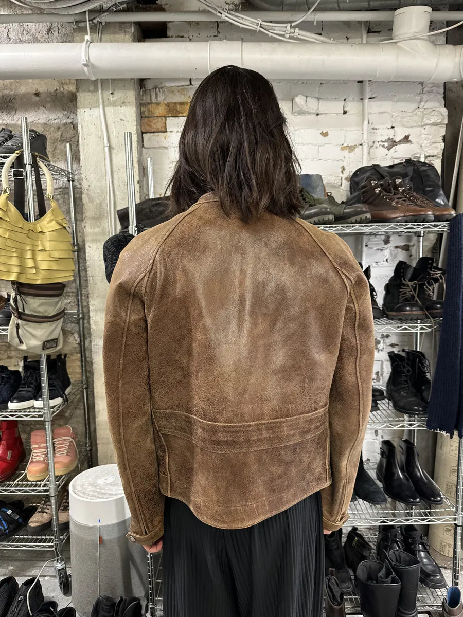 SS2003 Gucci Biker Aged Brown Leather Jacket by Tom Ford JOJkETc 4
