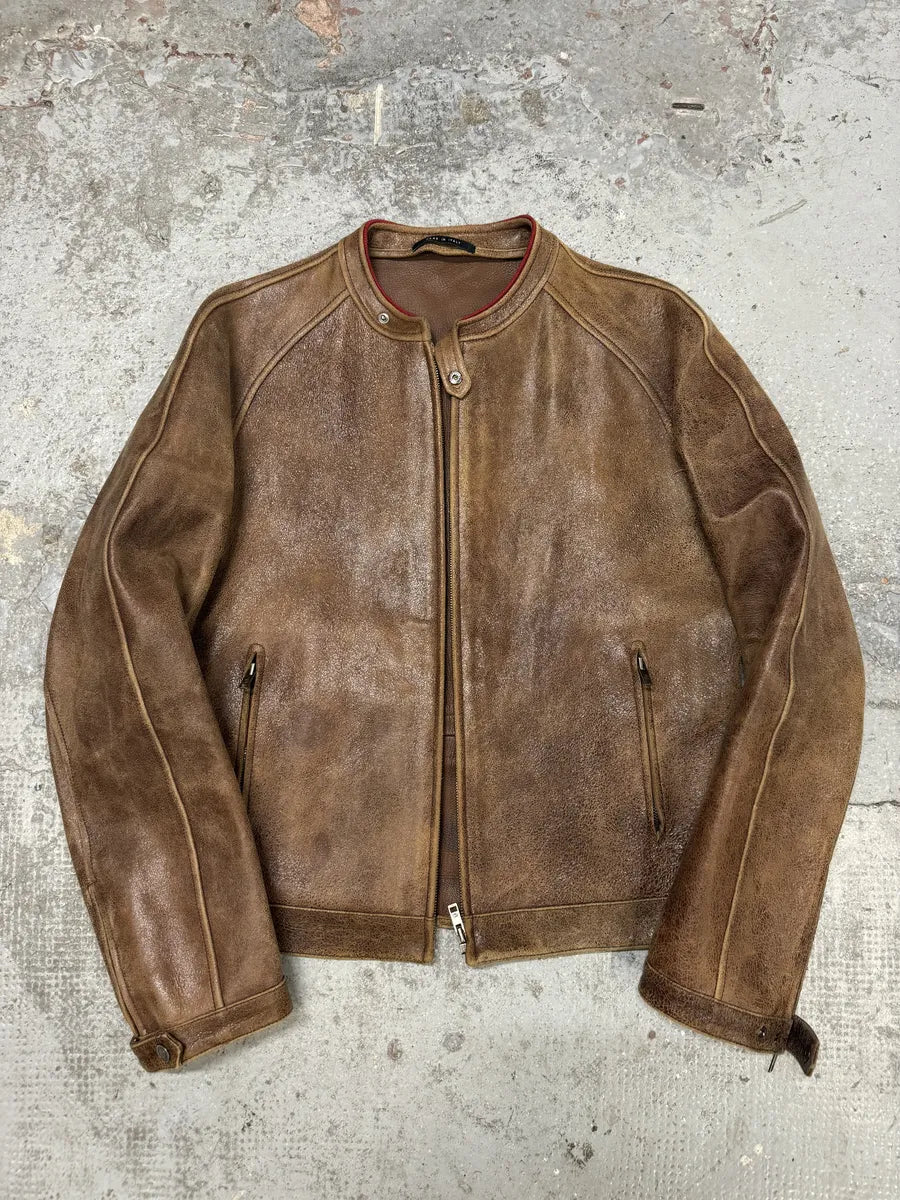 SS2003 Gucci Biker Aged Brown Leather Jacket by Tom Ford JOJkETc 5