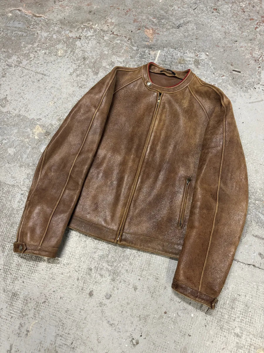SS2003 Gucci Biker Aged Brown Leather Jacket by Tom Ford JOJkETc 7