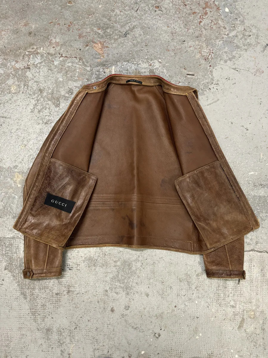 SS2003 Gucci Biker Aged Brown Leather Jacket by Tom Ford JOJkETc 10