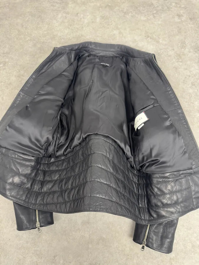 2000s Gucci Biker Black Leather Jacket atjqsvk 9
