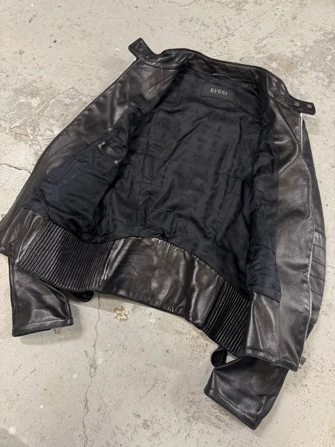 2000s Gucci Biker Black Leather Jacket (M/L) 4