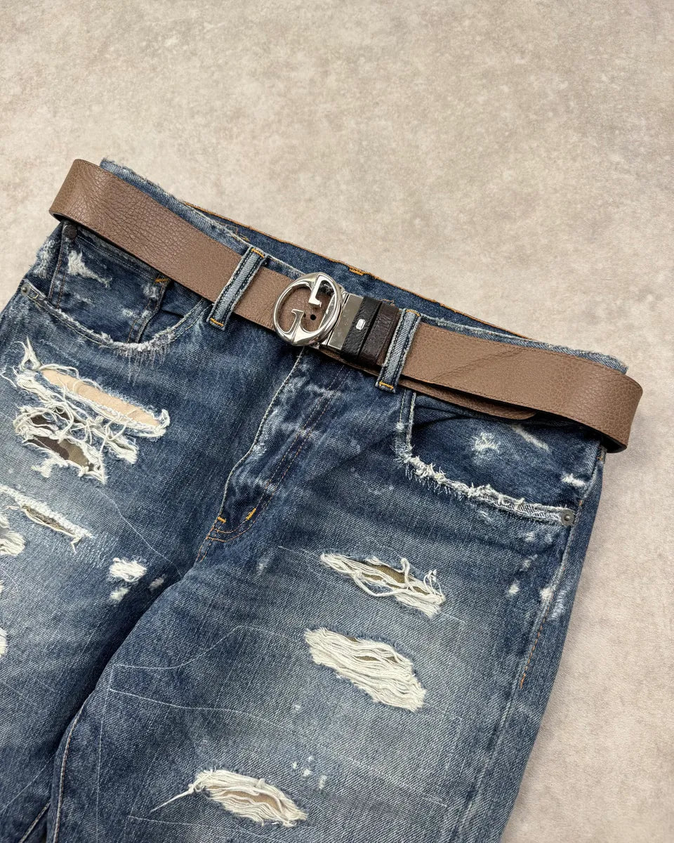 2000s Gucci Black & Brown Reversible Interlocking Leather Belt pyXDgyx 2