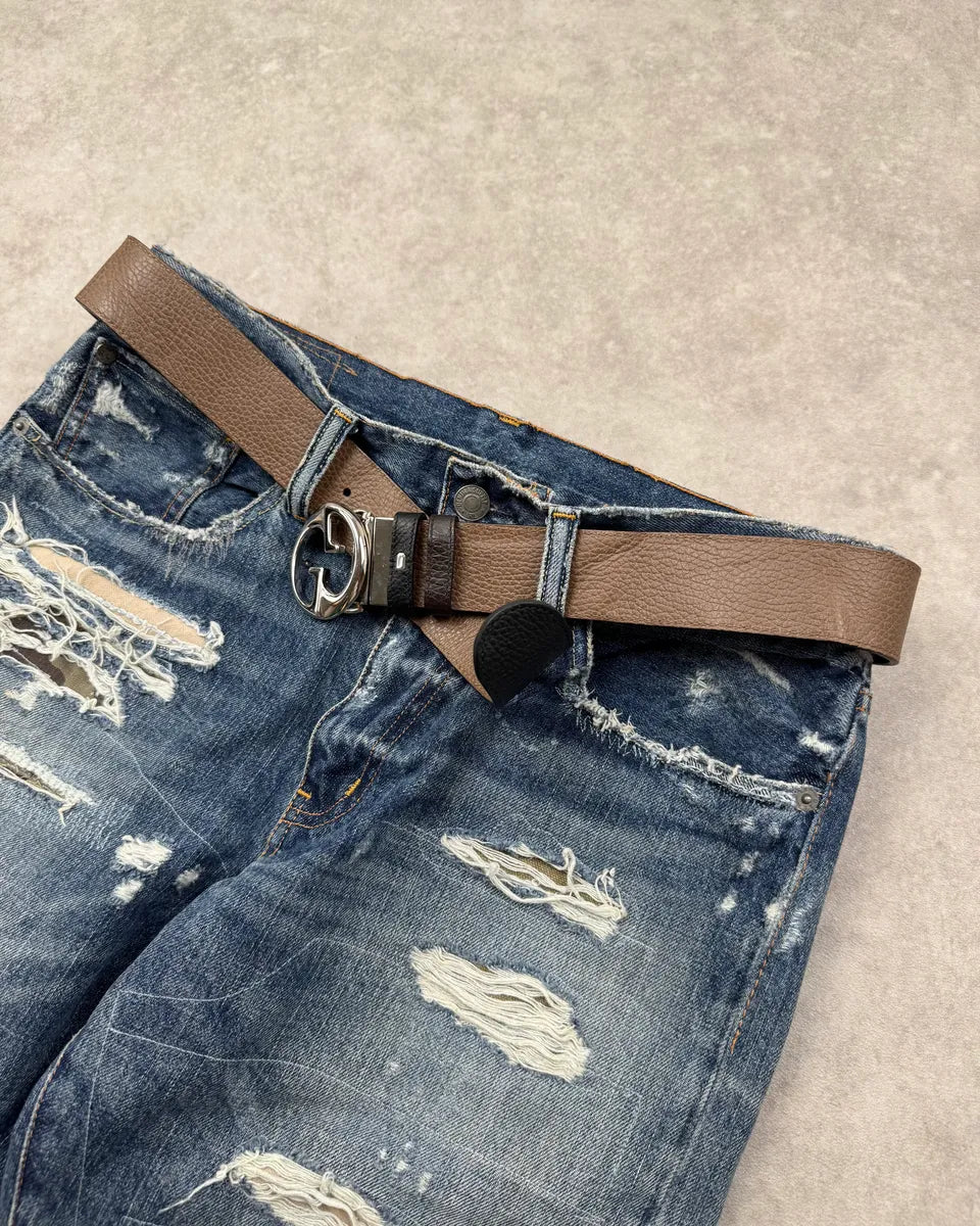 2000s Gucci Black & Brown Reversible Interlocking Leather Belt pyXDgyx 3