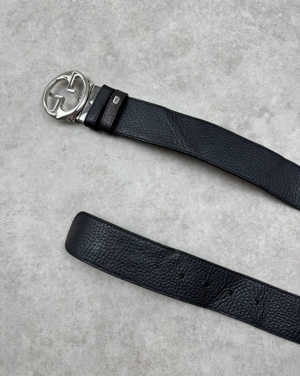 2000s Gucci Black & Brown Reversible Interlocking Leather Belt pyXDgyx 4