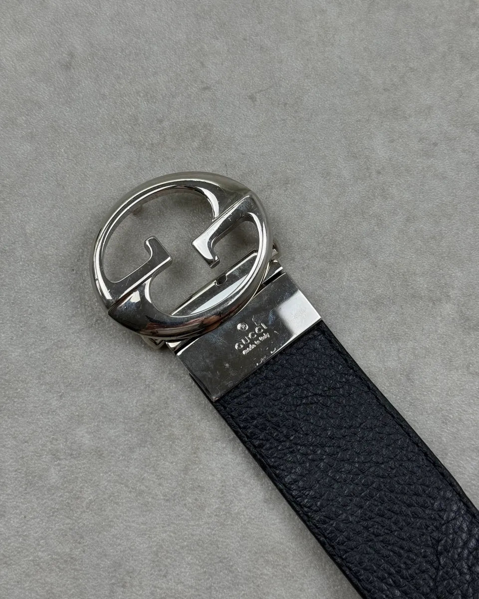 2000s Gucci Black & Brown Reversible Interlocking Leather Belt pyXDgyx 5