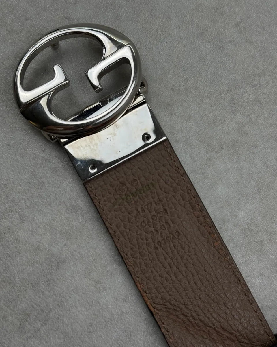 2000s Gucci Black & Brown Reversible Interlocking Leather Belt pyXDgyx 6
