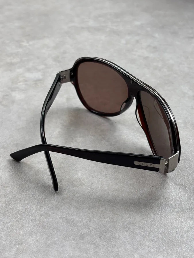 2000s Gucci Black Acetate Aviator Sunglasses ngxGkaU 7