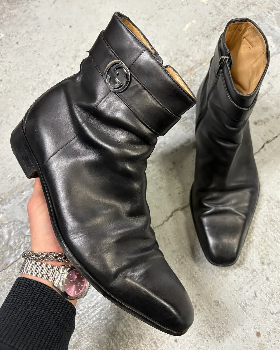 2000s Gucci Black Ankle Leather Boots skpblyJ 0