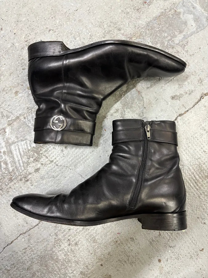 2000s Gucci Black Ankle Leather Boots skpblyJ 2