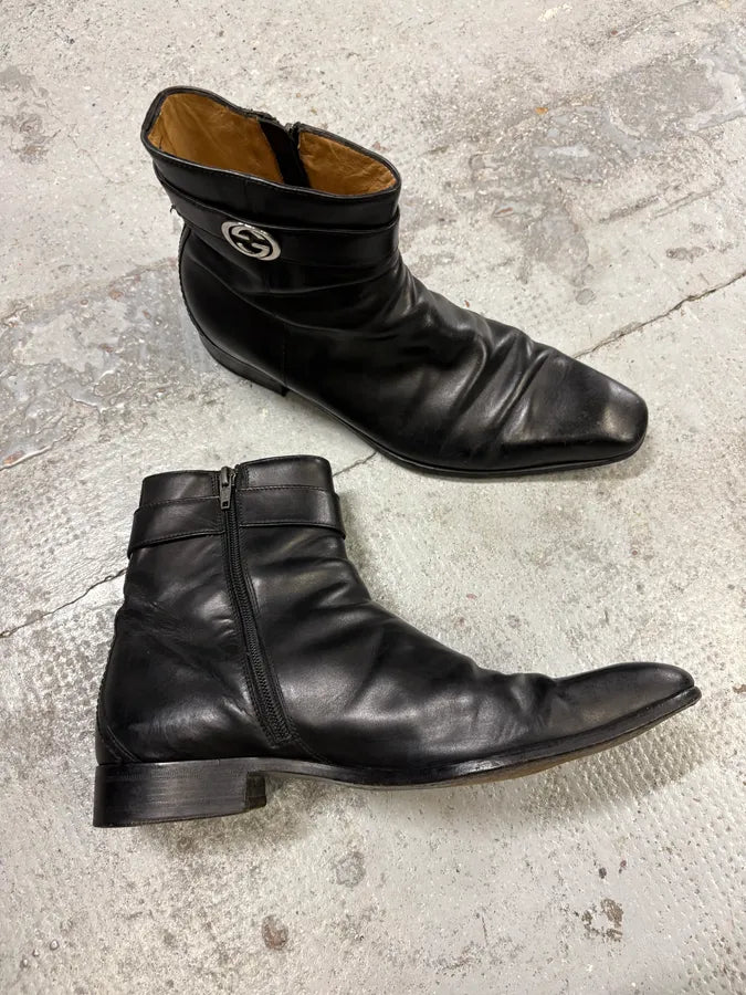 2000s Gucci Black Ankle Leather Boots skpblyJ 6