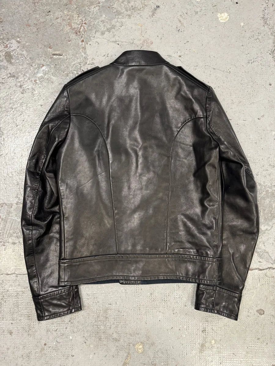 2000s Gucci Black Asymmetrical Buttoned Leather Jacket KZoqrWy 3