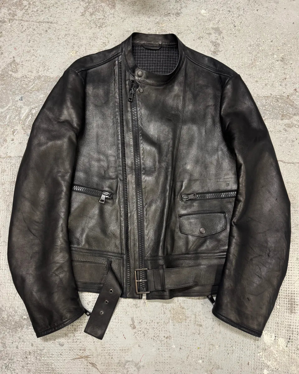 2000s Gucci Black Asymmetrical Leather Biker Jacket AKjDArN 0